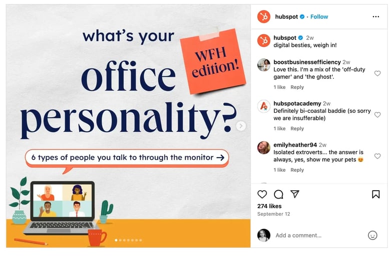 Screencap of a HubSpot Instagram post about what your office personality is.-1